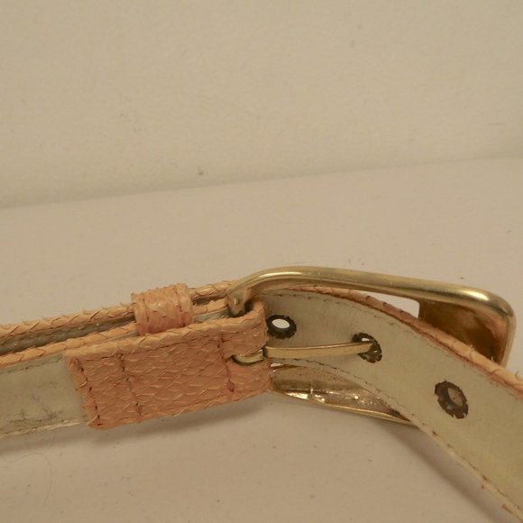 VINTAGE BASILE peach orange reptile SNAKESKIN BELT gold buckle Italy i38 M